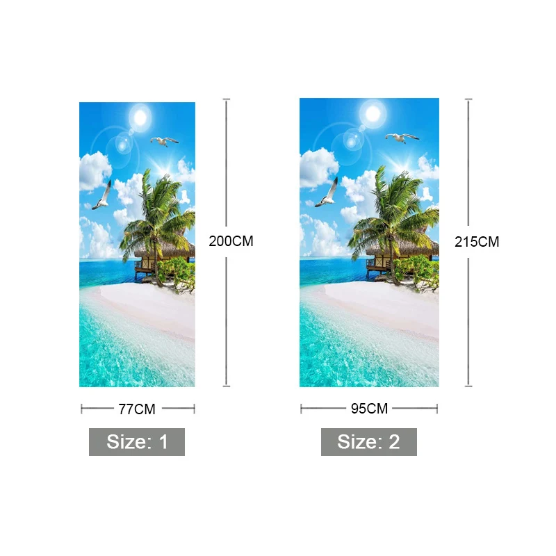 Sandy Beach Seascape 3D Door Sticker PVC Waterproof Self-adhesive Mural Wall Decals Living Room Bedroom Door Stickers Wallpaper