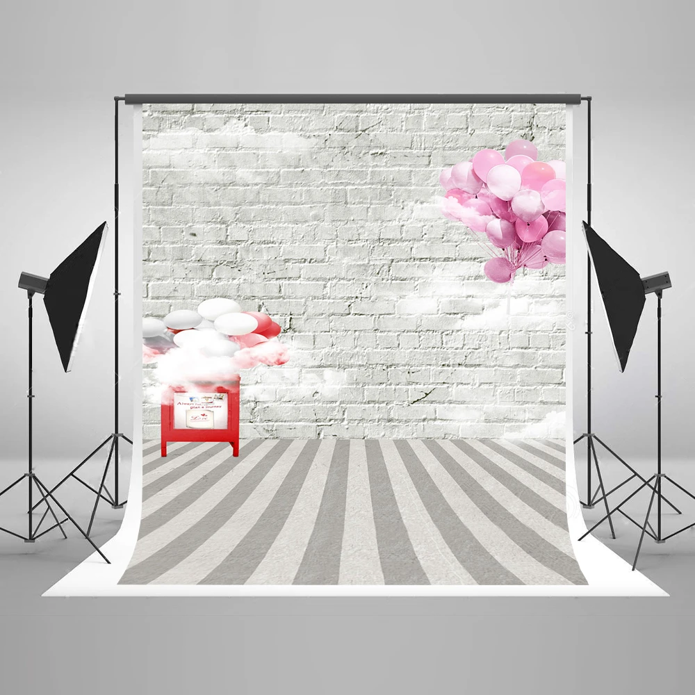 

VinylBDS 8X8FT White Brick Wall Photography Backdrop Birthday Children Photo Background