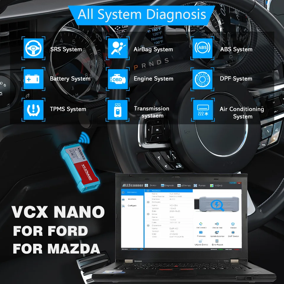 VXDIAG VCX NANO NX500 For Ford /Mazda OBD2 full system Diagnostic tool IDS V121 auto scanner J2534 PCM ECU Coding/Programming