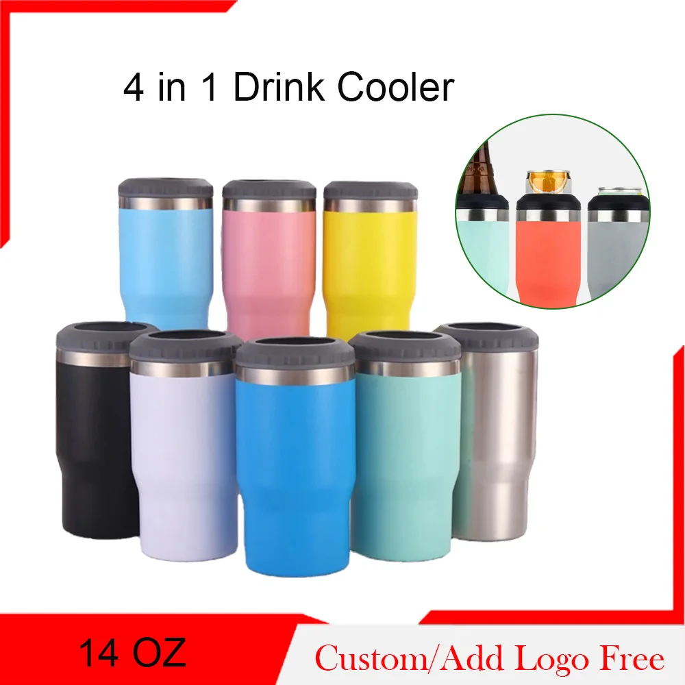 4 in 1 Insulated Drink Cooler Non-slip Double-walled Stainless Steel Bottle Vacuum Beer Cooler,Skinny Can Cooler Custom Logo