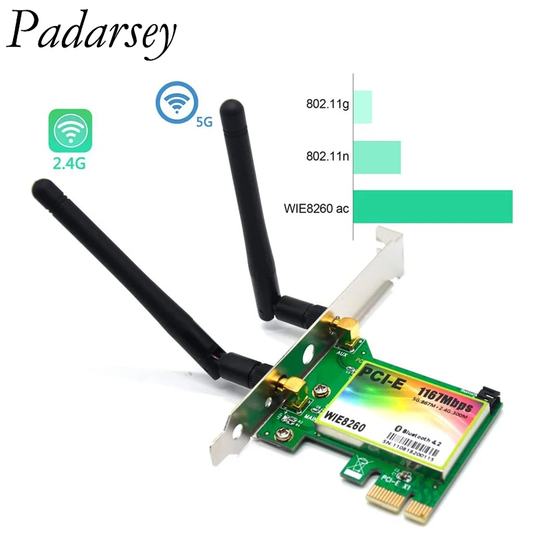 Padarsey Bluetooth WiFi Card AC 1200Mbps 8260 Wireless WiFi PCIe Network Adapter Card 5GHz/2.4G Dual Band PCI Express Network