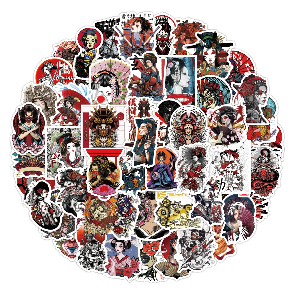 10/30/50PCS Cool Japanese Geisha Tattoo Girl Graffiti Stickers Skateboard Suitcase Freezer Graffiti Luggage Retro Sticker Decal