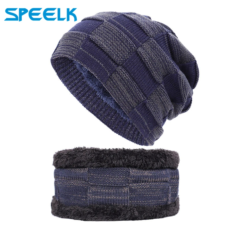 

2023 Brand New Men's Outdoor Knitted Hats Men Velvet Wool Beanies Hat Male Autumn Winter knit Warm Skullies Caps Bib Two-piece