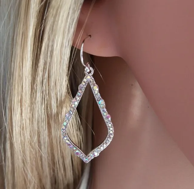 Classic Hot Selling Cutout Small Water Drop Clear Stone Pave Dangle Earrings High Polish AB Stone Pave Teardrop Earrings