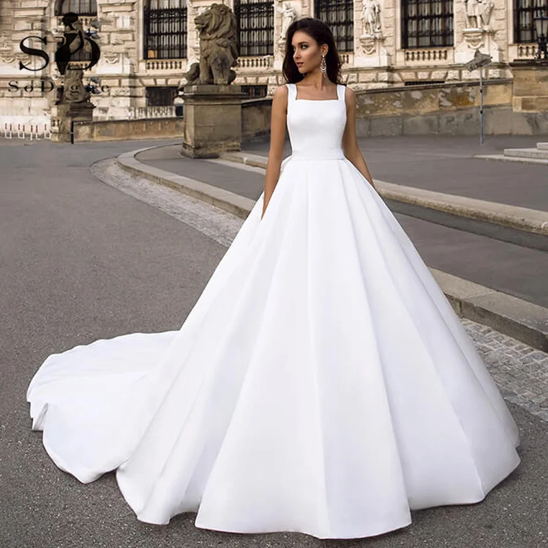 Sodigne Satijn Afrikaanse Trouwjurk 2022 Knoppen Pockets Een Line Lace Bridal Jurken Prinses Wedding Party Gown Plus Size