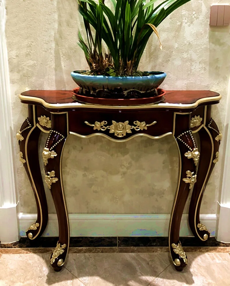 TieHo-European Style Console Table, Caving Artificial Flowers, Morden Hallway Table for Living Room, Home Decor, Entryway Table