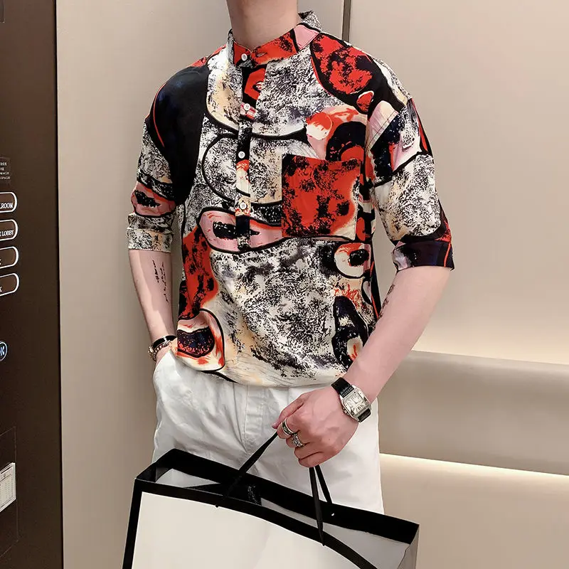 

Hombre Camisa Flores Style Handsome Pullover Floral Shirt Men's Summer Clothes Short Sleeve Mandarin Collar Moda Hombre 2020