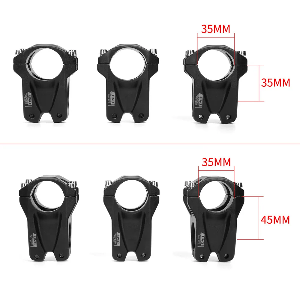 UNO 35mm MTB Stem 35mm Bar Clamp 0 Degree Bicycle Stem 35/45mm Short Bar Riser High-Strength Mountain Bike Handlebar Extender