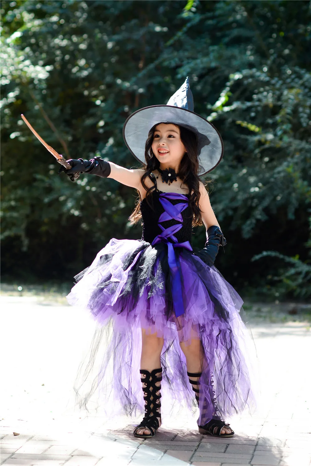 Purple Kids Girls Halloween Fairy Party Dresses Black Witch Toddler Baby Girls Birthday Cosplay Costumes Children Dress