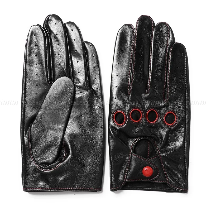 Men's Gloves High Quality Unlined Male Genuine Leather Mittens Classic Black Red Patchwork Thin Gym Deri Eldiven Hombre Luvas