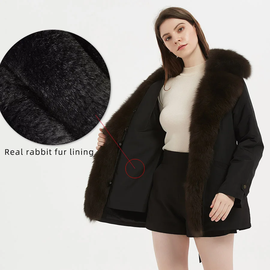 Mao Maokong 2021 winter jacket women\'s new natural real fox fur coat parka coat rabbit fur lining short slim jacket