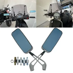 Chrome Universal 8MM 10MM Blue Rearview Side Mirror For Harley Honda Suzuki Kawasaki Street Sports  Bike Chopper Cruiser Scooter