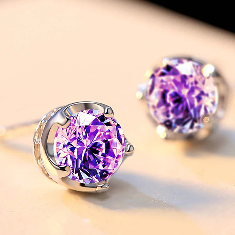 Jellystory Elegant Stud Earrings for Women 925 Silver Jewelry with Amethyst zircon gemstone Earring Wedding Party Gift Wholesale