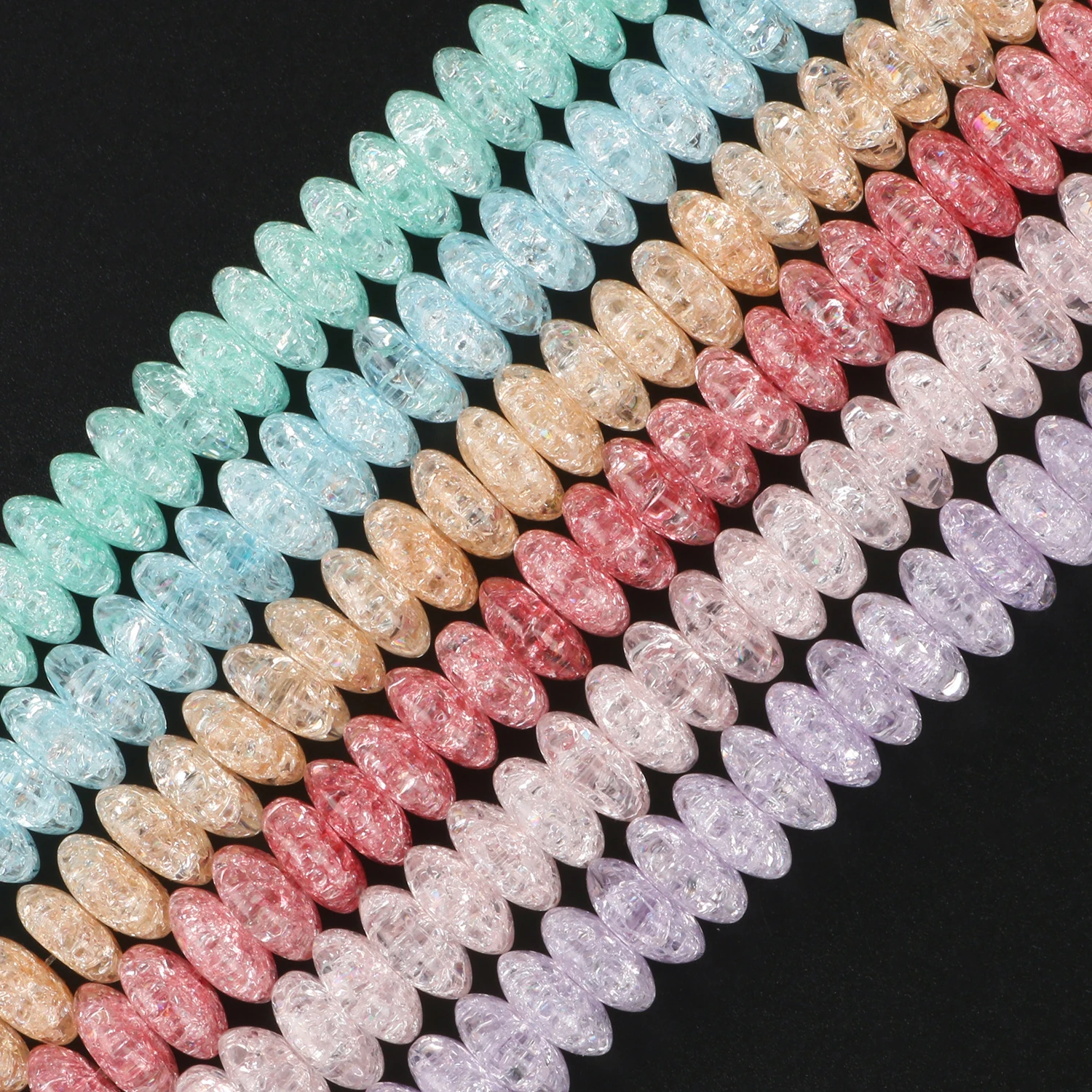 6/8/10mm Pink Blue Purple Snow Cracked Quartz Crystal Glass Beads Rondelle Loose Spacer Beads for Jewelry Making DIY Bracelet