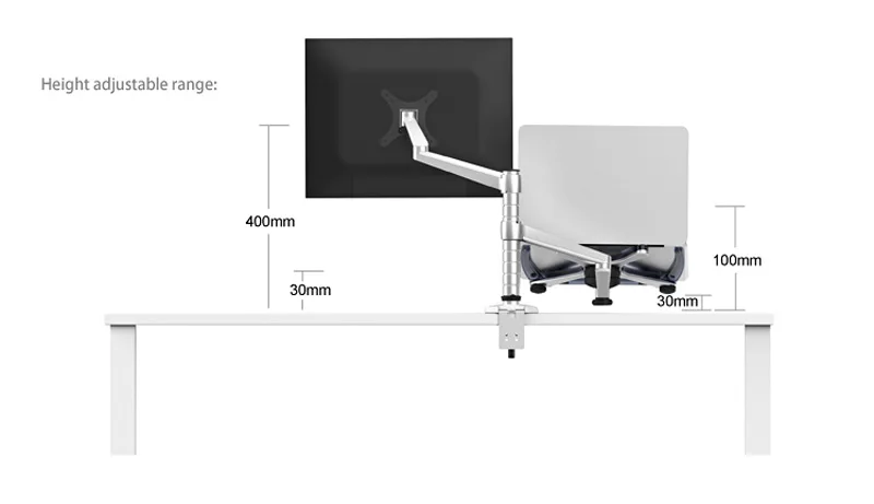 OA-7X Multimedia Desktop Dual Arm 27inch LCD Monior Holder+ Laptop Holder Stand Table Full Motion Dual Monitor Mount Arm Stand