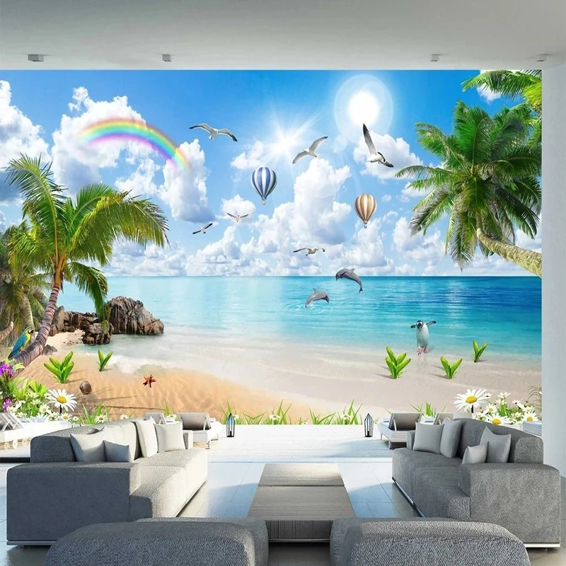 Photo Wall Mural HD Seascape Landscape Painting Coconut Tree 3D Fresco Laege Wall Cloth Living Room Bedroom Background Wallpaper