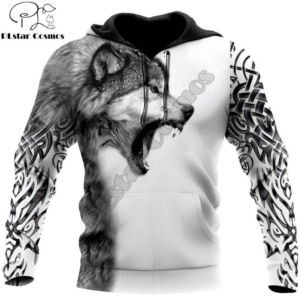 Gray Wolf Tattoo 3D All Over Printed Autumn Men Hoodies Unisex Casual Pullover Zip Hoodie Streetwear sudadera hombre DW0528