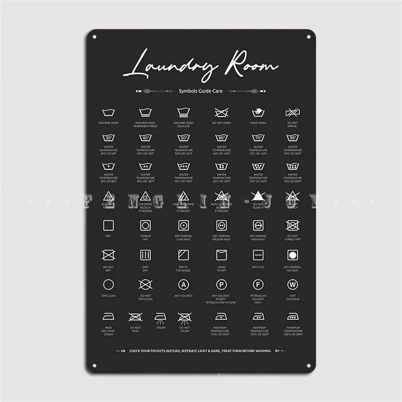 Laundry Room Sign Symbols Guide Care Black Metal Plaque Poster Wall Decor Personalized Club Party Kitchen Tin Sign Posters