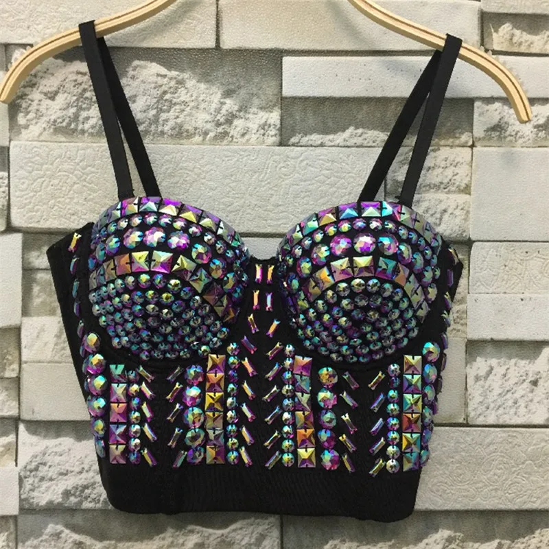 High quality Retro Rhinestone Tops Glitter Corset with Crystals 2024 Women Black Bustier Sexy Sleeveless Crop Top for Party Club