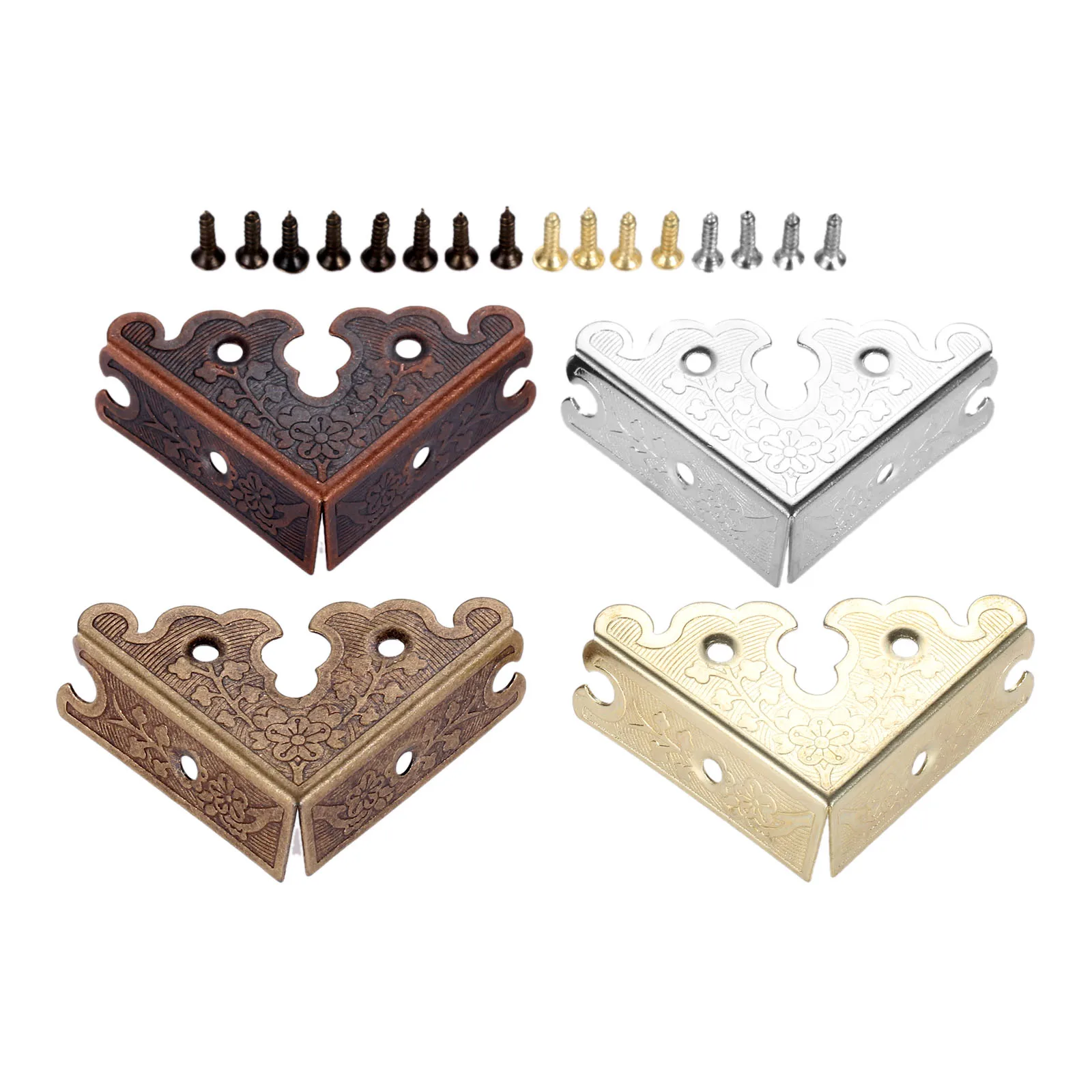 4Pcs 34mm Zinc Alloy Jewelry Wooden Box Triangle Corner Decorative Protectors Furniture Carved Table Corner Brackets Protection