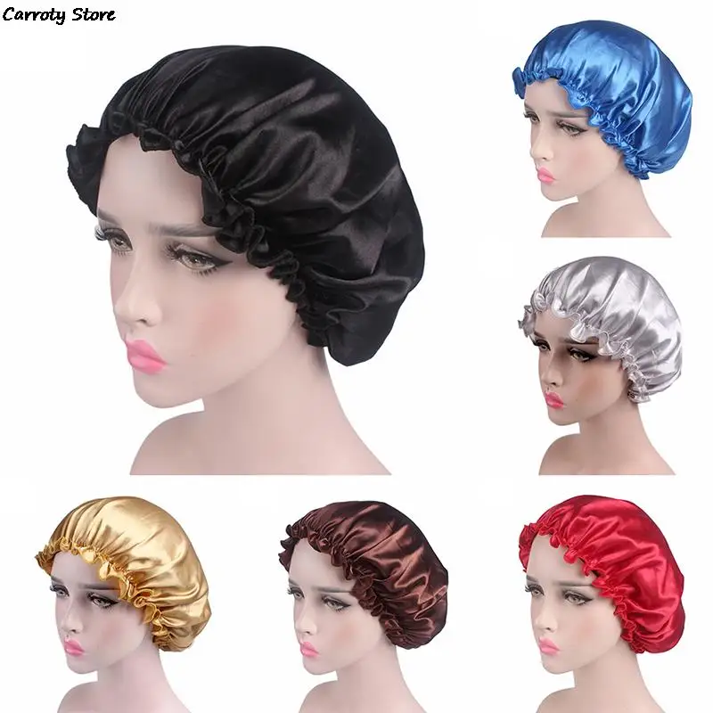 Hair Satin Bonnet For Sleeping Shower Cap Silk Bonnet Bonnet Femme Women Night Sleep Cap Head Cover Flower Elastic Band