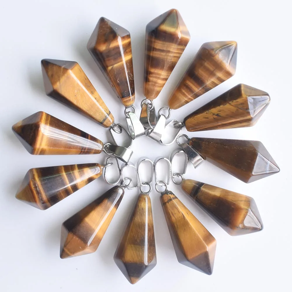 

2020 new good quality Natural tiger's eye Stone Hexagonal pyramid Charms pendants for jewelry making 12Pcs/lot Wholesale Free