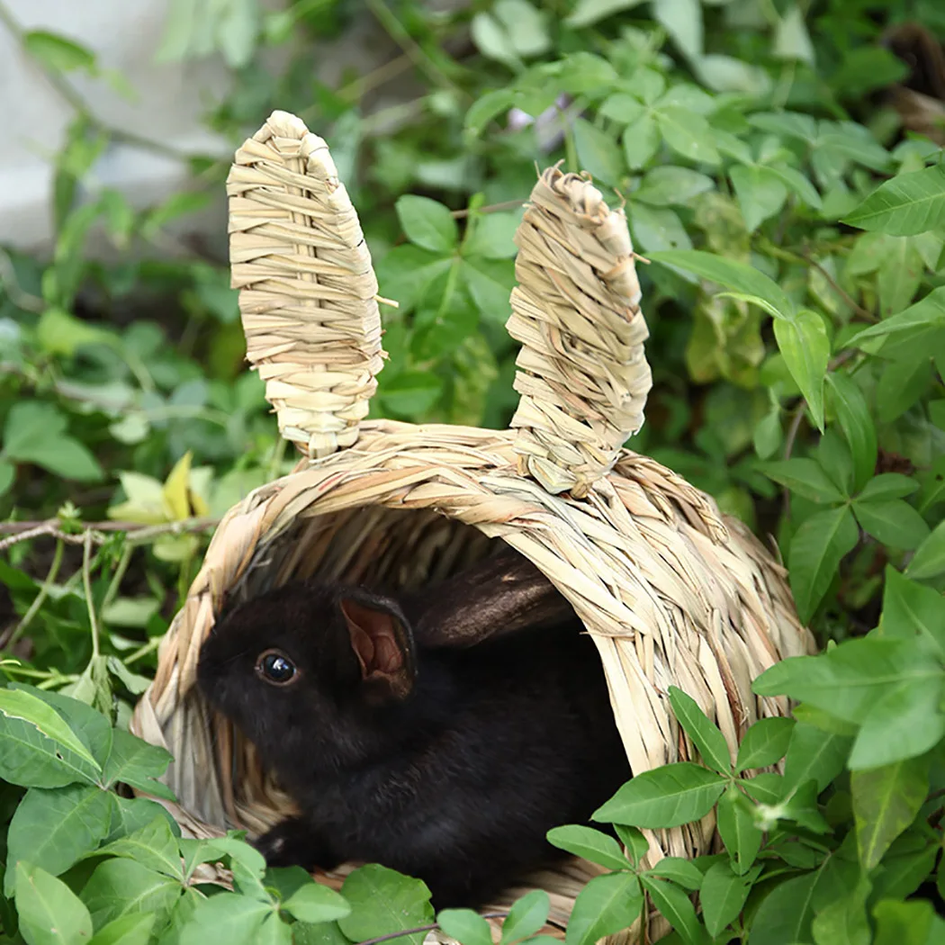 Straw Hamster Cage Hut House Pet Grass Nest Rabbit Grass Bed Cage for Hamster Hedgehog Mouse Rat Guinea Pig