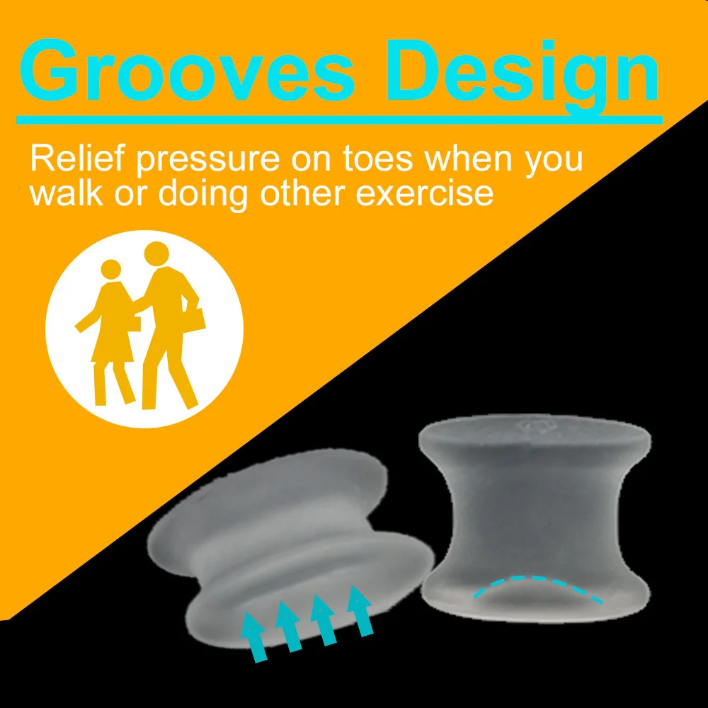 2Pcs Soft Transparent Silicone Toe Separator Hallux Valgus Bunion Corrector Straightener Toe Spacer Foot Pain Care Tool Size L