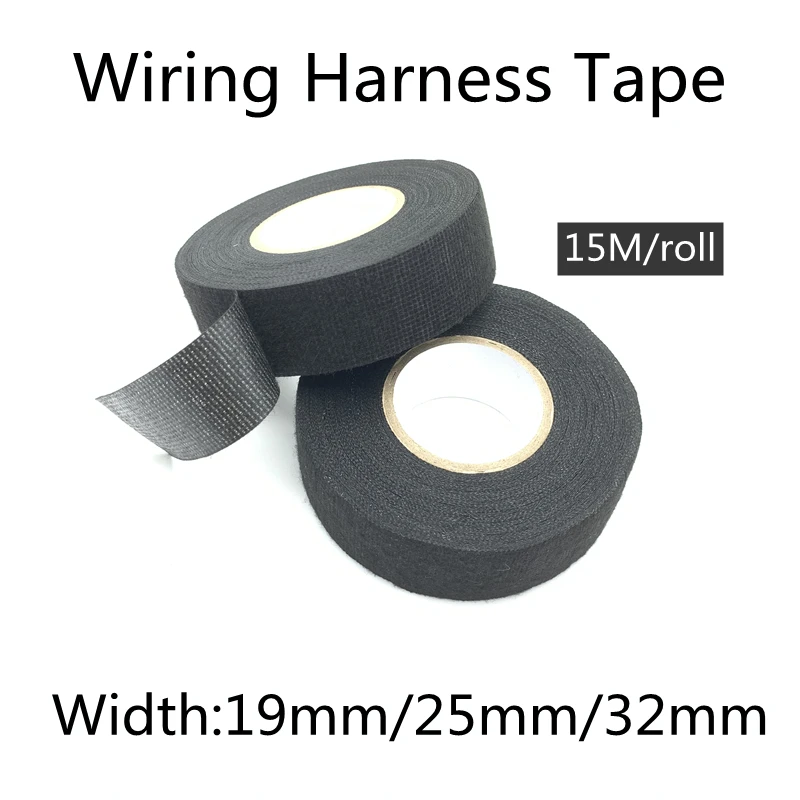 1pc Heat-resistant Adhesive Cloth Fabric Tape For Car Auto Cable Harness Wiring Loom Protection Width 9/15/19/25/32MM Length 15M