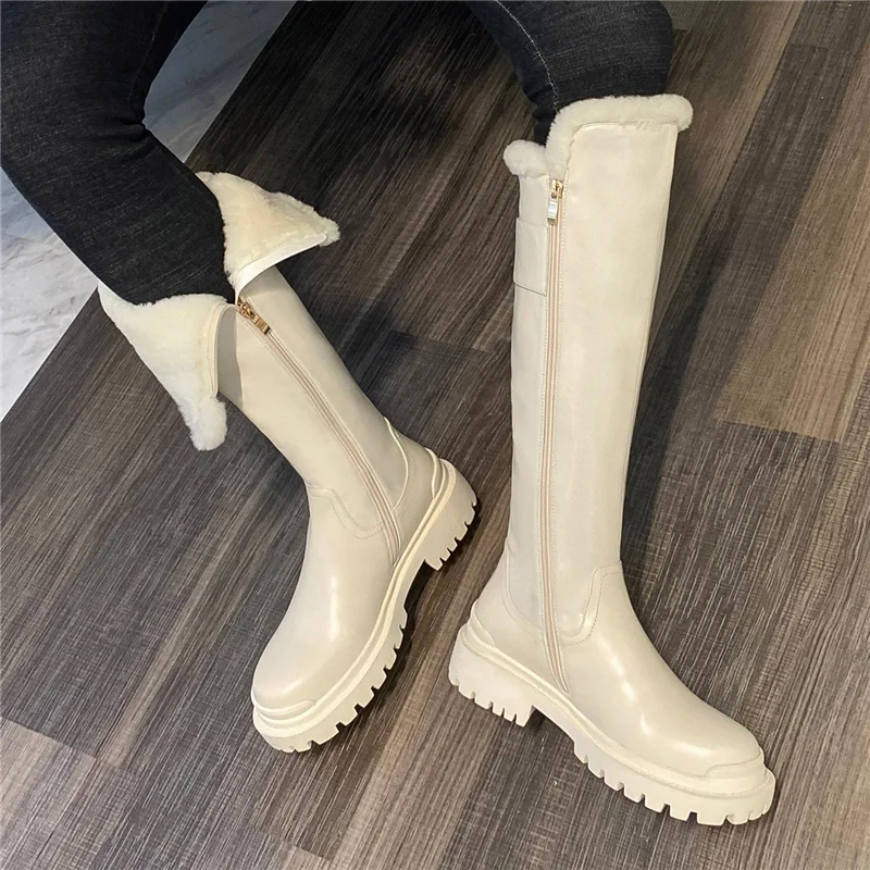 MORAZORA Size 34-42 New Wool Genuine Leather Boots Women Zipper Thick Fur Knee High Boots Ladies Warm Winter Snow Boots Fashion