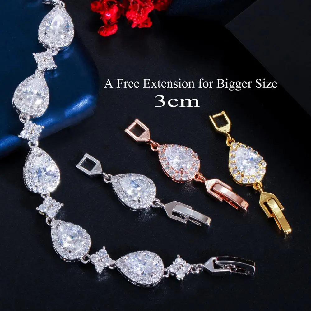 CWWZircons Top Bling Big Water Drop Cubic Zirconia Rose Gold Color Tennis Bracelet for Women Trendy Party Wedding Jewelry CB238