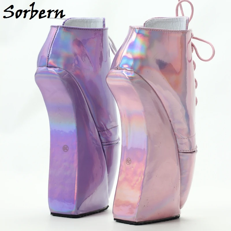 Sorbern Holo 발레 Heelless 신발 여성 레이스 업 힐 없음 Unisex Fetish High Heel 사이즈 46 여성 신발 Drag Queen Custom Colors