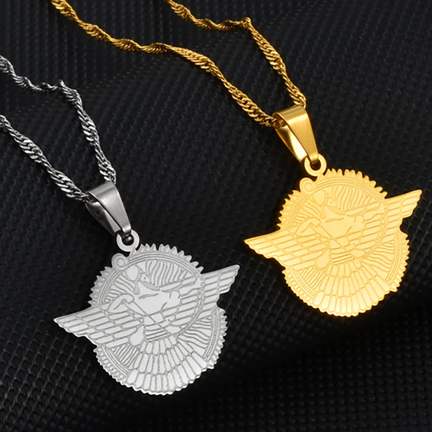 Anniyo Ashur Pendant Necklaces for Women Men Jewelry Assyrian Symbol  @239021