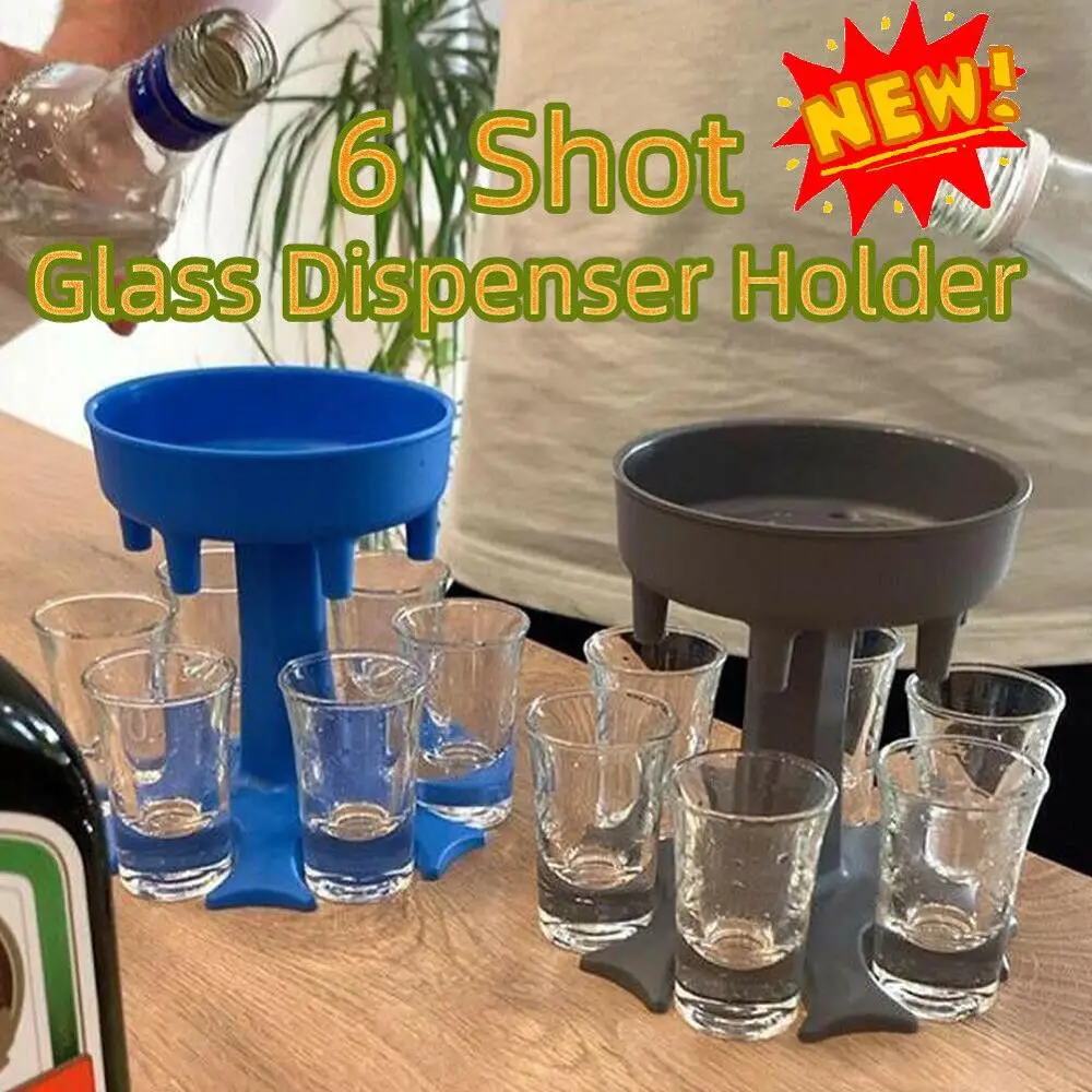 6 Shot Glass Dispenser Holder, Caddy Liquor Dispenser, Party Drinking Games, Bar, Cocktail, Wine, Beer, Quick Filling Tool