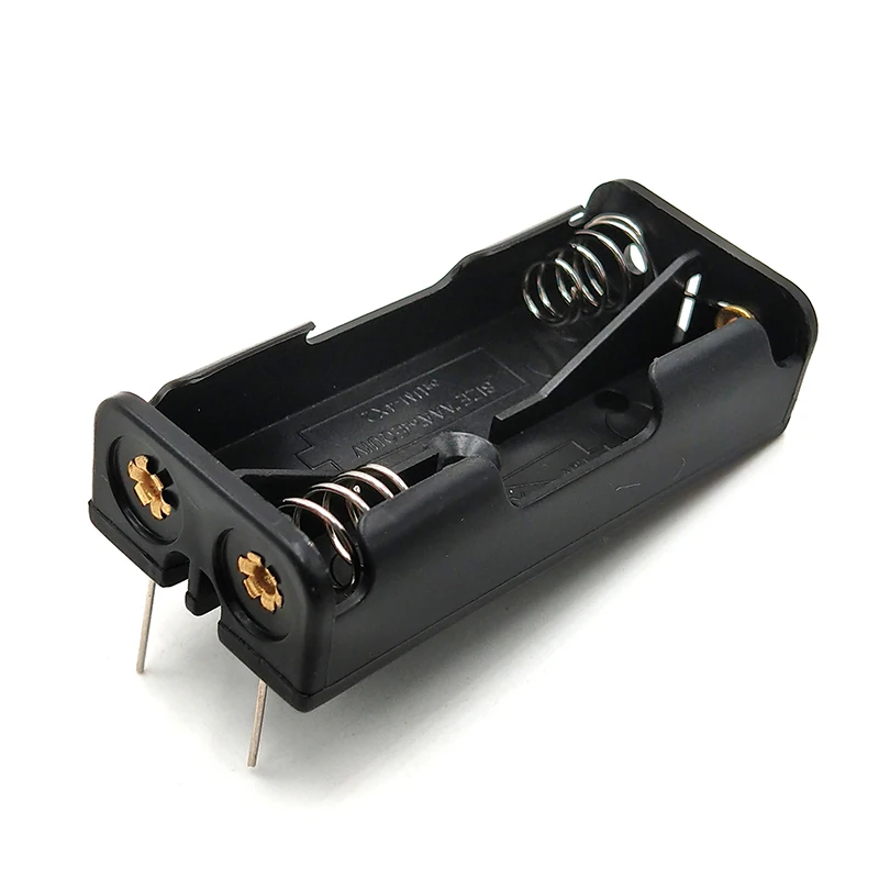 

2 X 1.5V AAA Battery Clip Black Holder With Pins Storage Box Container 2 Slots For 2*AAA Batteries Plastic Case