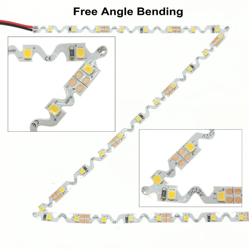 Impermeável S Shape LED Strip, Fita flexível flexível flexível flexível flexível, Backlight para carta, Mini Slim palavra 2835, IP44, 12V, 60LEDs, 6mm, 20m