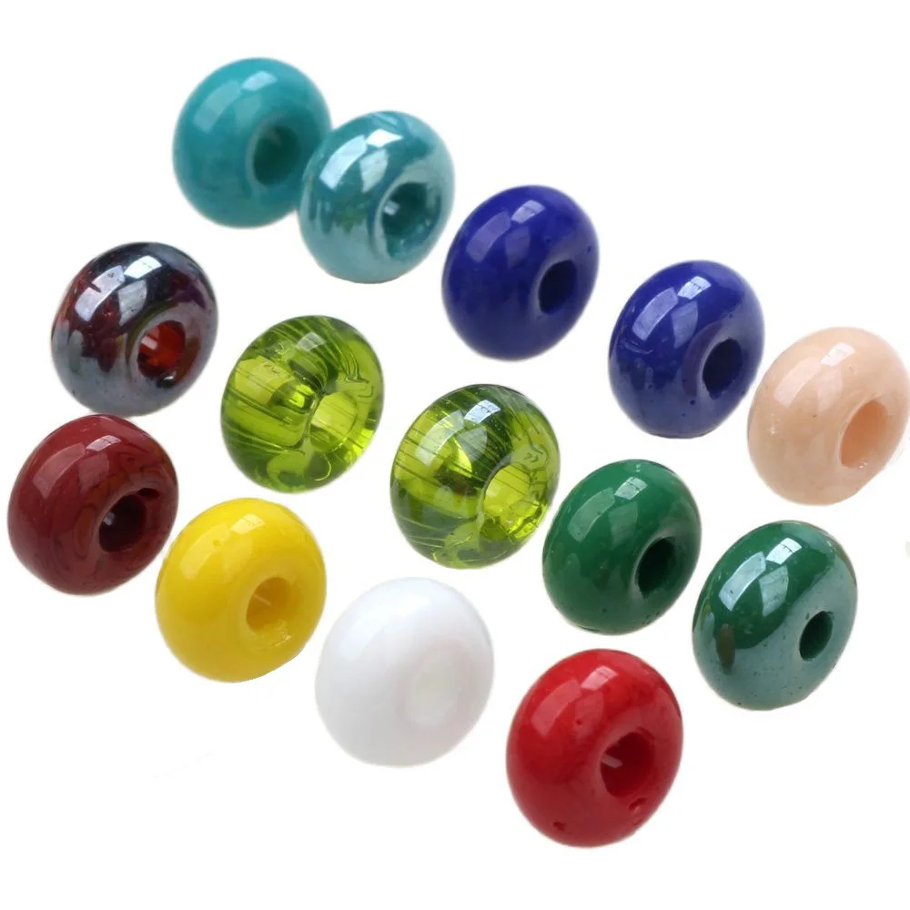 Nowy 6*10mm rozmiar 25 sztuk/partia koraliki szklane kształt liczydła duży otwór 3mm mieszane kolory Lampwork przeszklone naszyjnik DIY/bransoletka tworzenia biżuterii