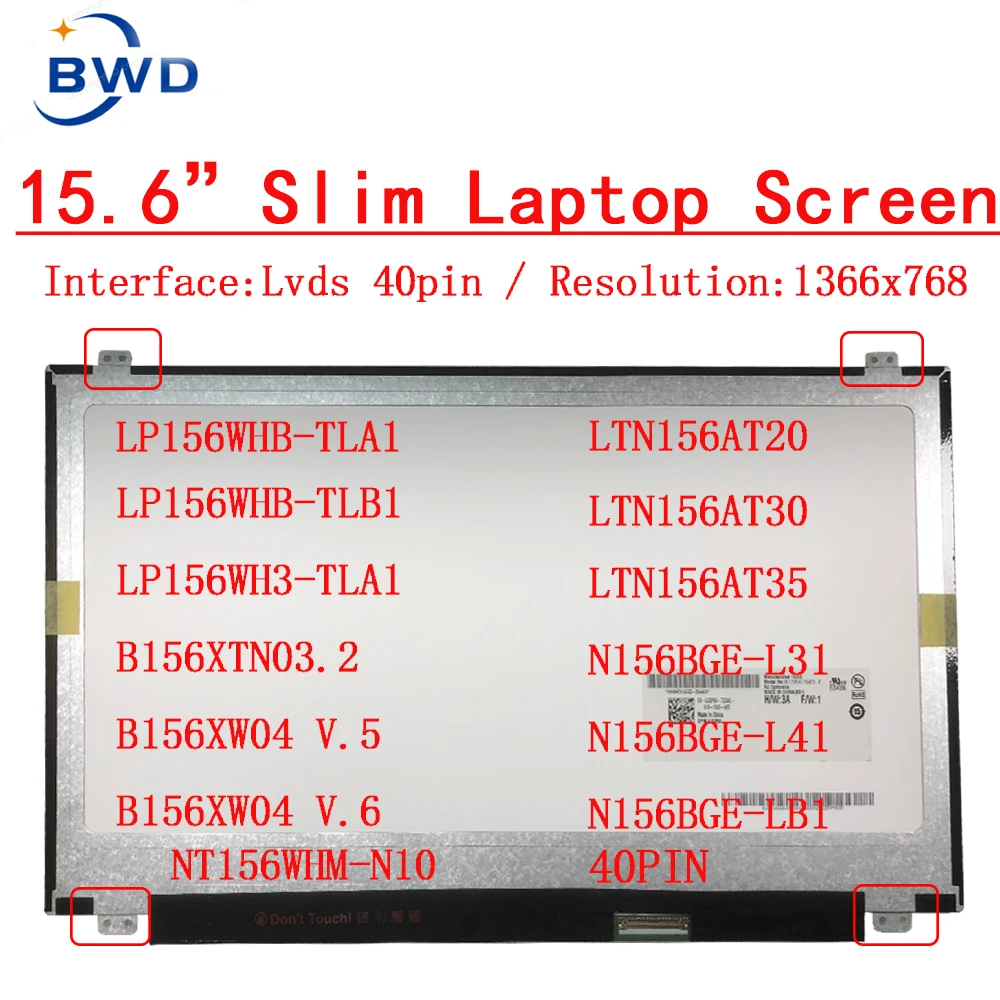 15.6 "SLIM tela lcd 40pin LP156wh3 S1 LP156WHB TL TL A1 B156XW04 V.5 LTN156AT20 N156BGE-L41 B156XTN03.2 LTN156AT30