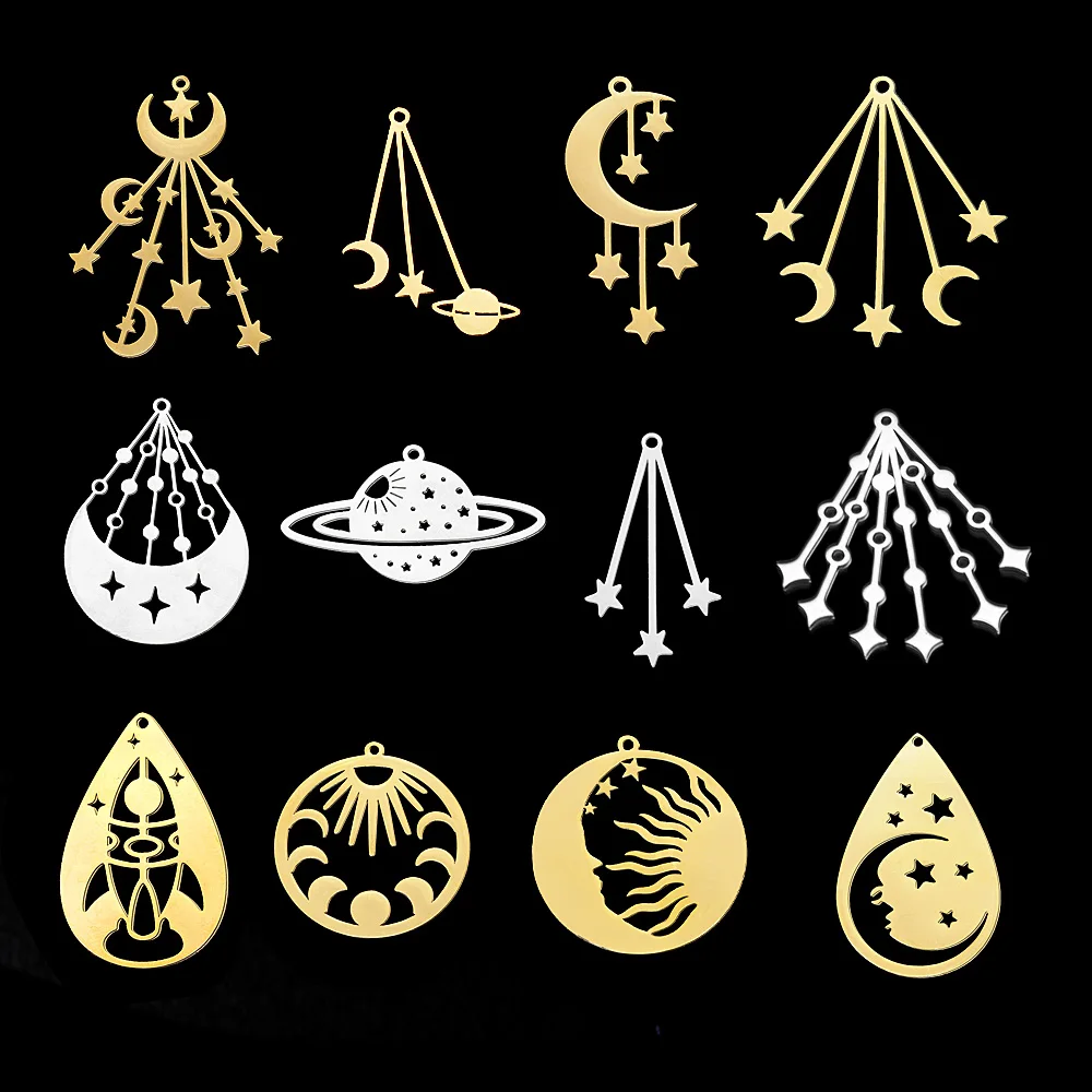 5pcs/lot 316 Stainless Steel Star Moon Planet Charms Pendant for necklaces Wholesale Space Charms for DIY Jewelry Making