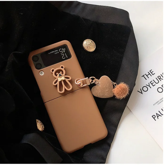 Fashion Cute Cartoon Heart Pearl Bracelet PC Phone Case For Samsung Galaxy Z Flip6 Case Z Flip5 Case Z Flip 4 Case  Flip3 Capa