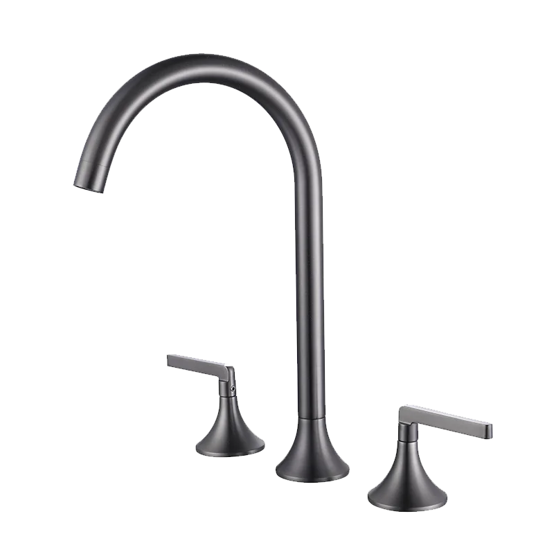 Tuqiu Basin Faucet Lavatory Mixer Tap Brass Widespread Rotation Sink tap Brass sink faucet 8 inch Three Hole Brush Gold