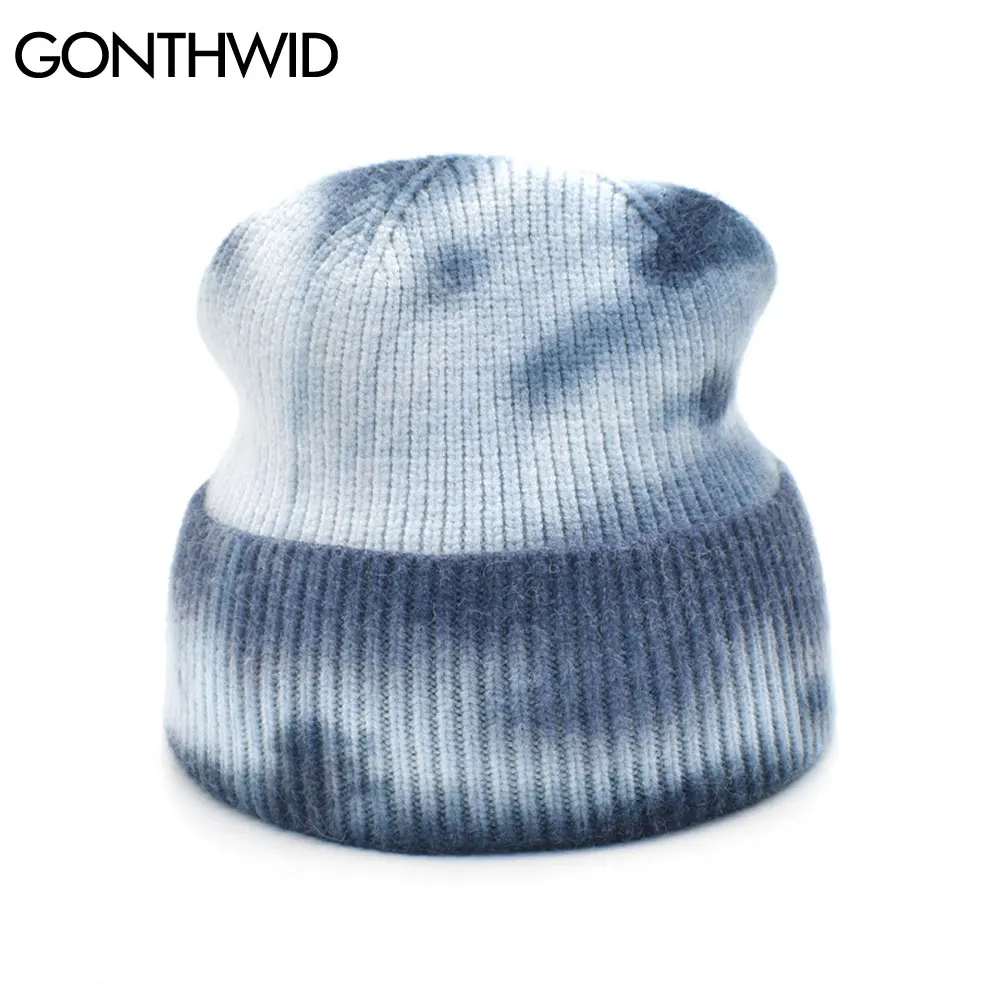 GONTHWID Unisex Knitted Tie Dye Beanies Men Women Brimless Skullcap Streetwear Winter Hip Hop Casual Headwear Bonnets Hats Caps