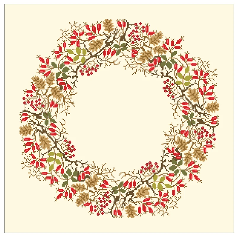 Harvest wreath cross embroidery kit fruit pattern design 18ct 14ct 11ct light yellow canvas Cross-stitch DIY needlework