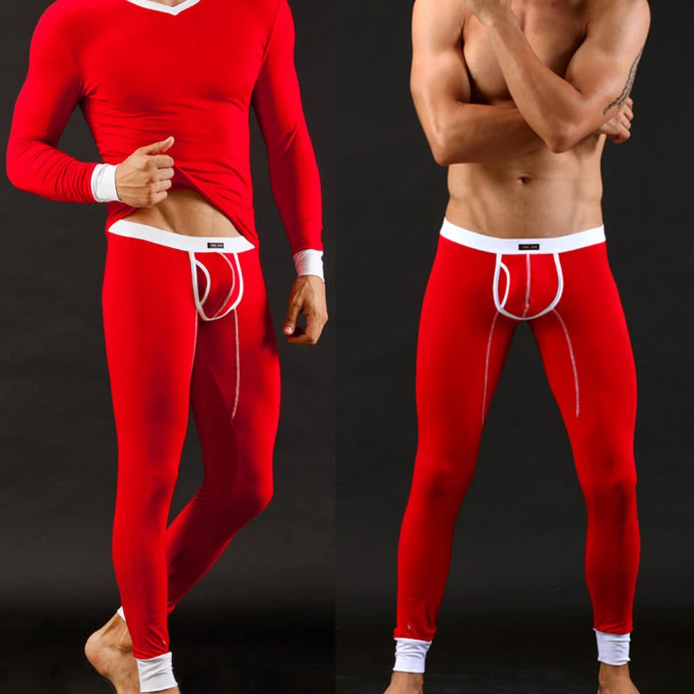 Sexy Long Johns Men\'s Legging Pants Bulge Pouch Long Underpants Man Thermal Underwear Keep Warm Breathable Trousers Sleepwear