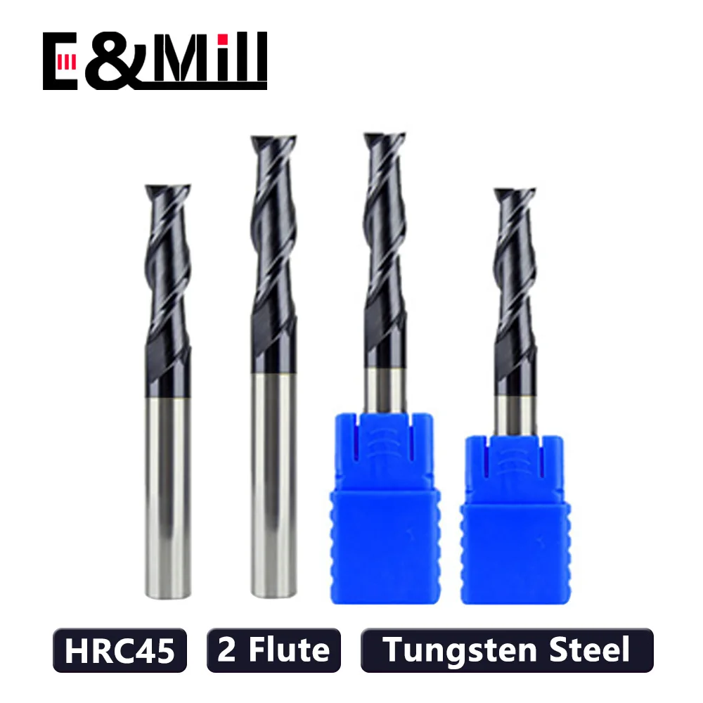 1-12mm Carbide Milling Cutter HRC45 Tungsten Steel Coated Keyway 2 Flute Flat Tungsten Steel Milling Cutter CNC end mill Tool