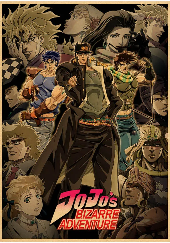 Japanese Anime Posters  Jojo Bizarre Adventure Poster Cartoon Decor Kraft Paper Home Room Art Print Wall Stickers Decoration