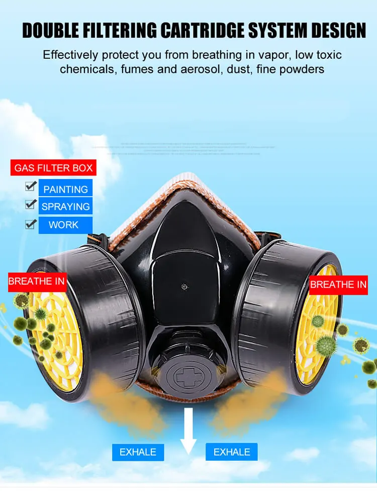 Dual Filters Dust Gas Chemical Respirator Work Safety Glasses Protective Mask For Industrial Spraying Painting Organic Vapor