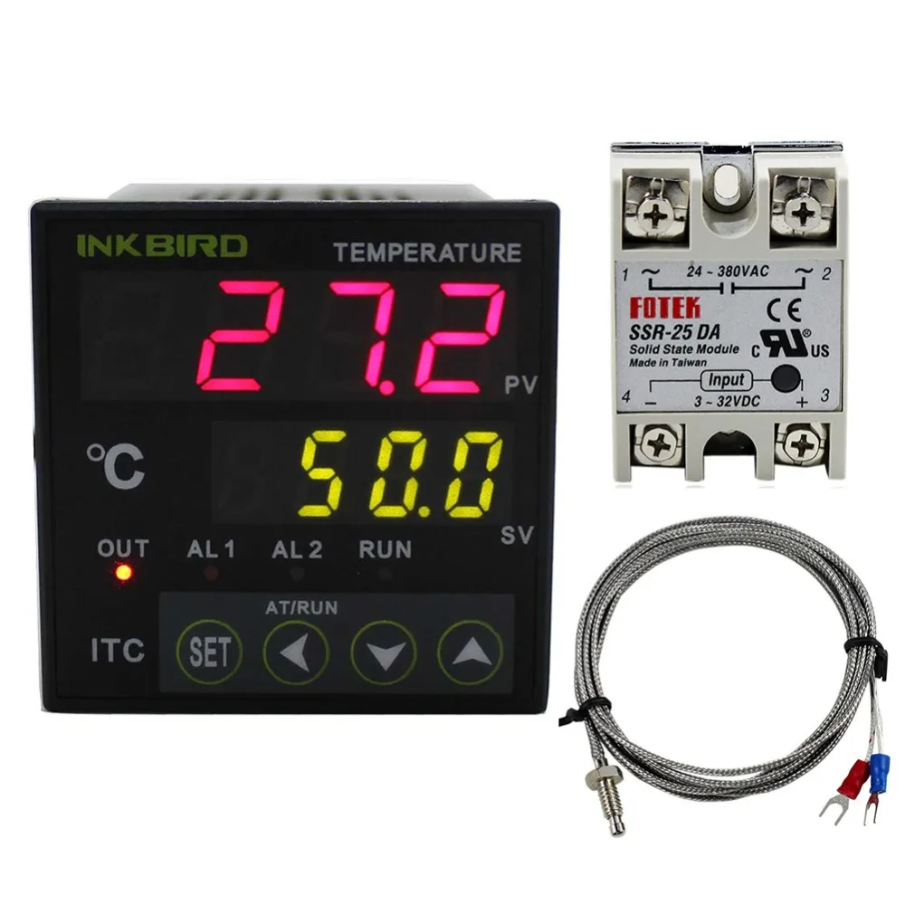 

Inkbird Digital PID Controller AC100 - 220V ITC-100VH + K sensor + 25DA SSR Temperature Regulator Thermostat with K Thermocouple