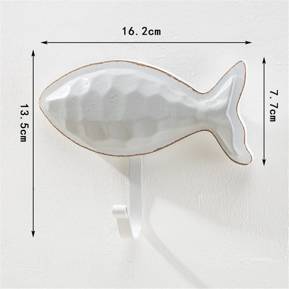 Mediterranean Style 3D Fish Shape Hook Wall Decoration Porch Children's Room, Key Rack, Coat, 4 Colors Hooks, Home Ornaments, 1P