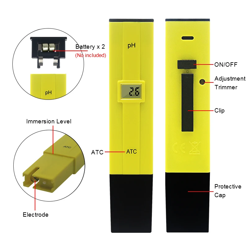 Portable Digital PH Meter Water Tester TDS Meter Pen Medidor 0.0-14.0 PH High Accuracy for Drink Aquarium PH Monitor with ATC